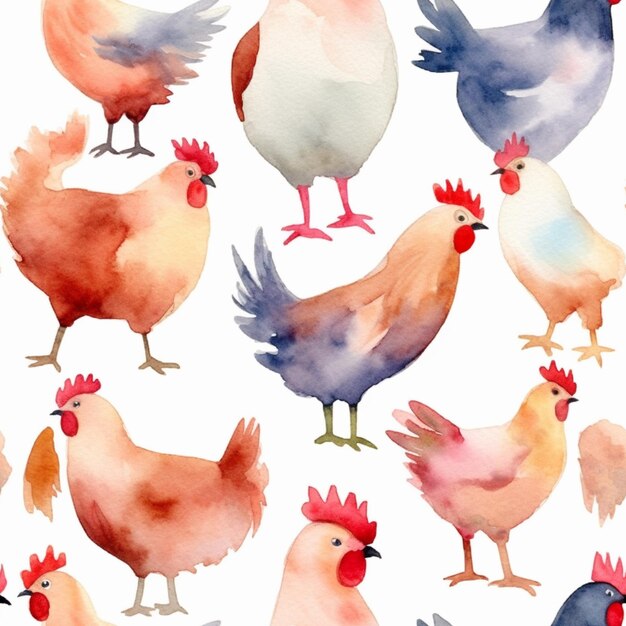 A close up of a bunch of chickens on a white background generative ai