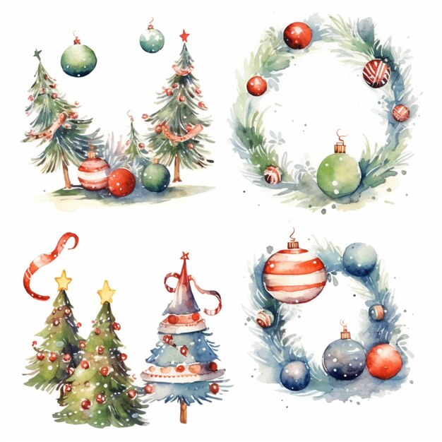 A close up of a bunch of christmas decorations on a white background generative ai