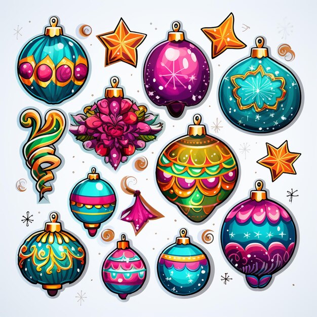 Photo a close up of a bunch of christmas ornaments on a white background generative ai