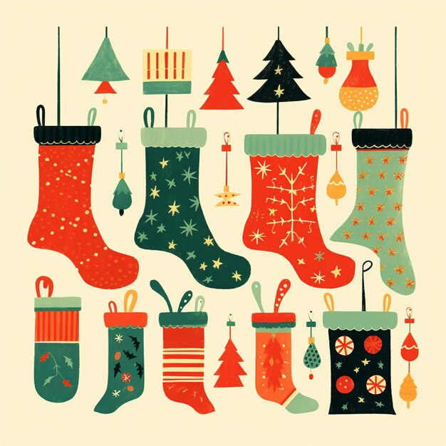 A close up of a bunch of christmas stockings with ornaments generative ai