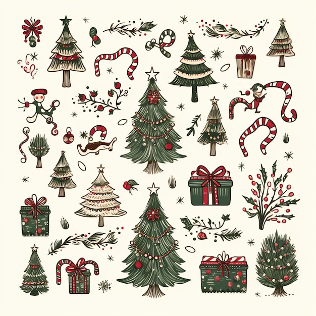 Photo a close up of a bunch of christmas trees with presents generative ai