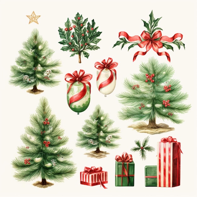 クリスマスの木の群れのクローズアップ プレゼントの生成AI