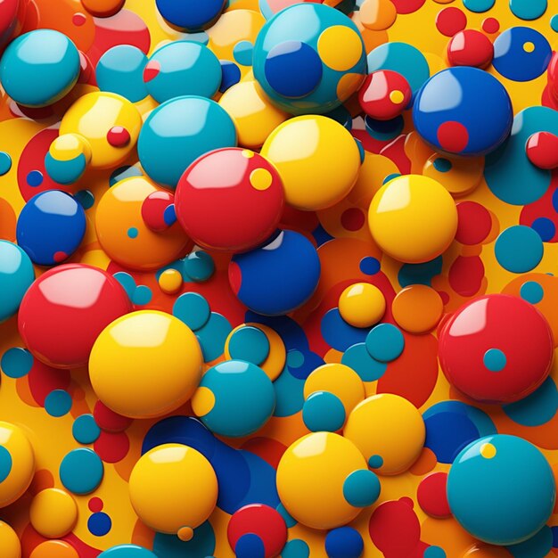 A close up of a bunch of colorful balls on a yellow surface generative ai