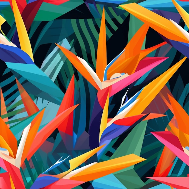 A close up of a bunch of colorful birds of paradise flowers generative ai