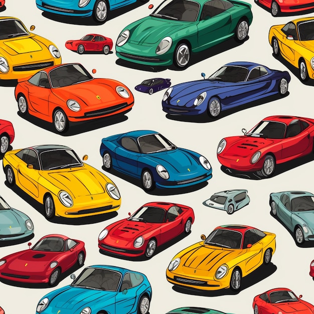 a close up of a bunch of colorful cars on a white background generative ai