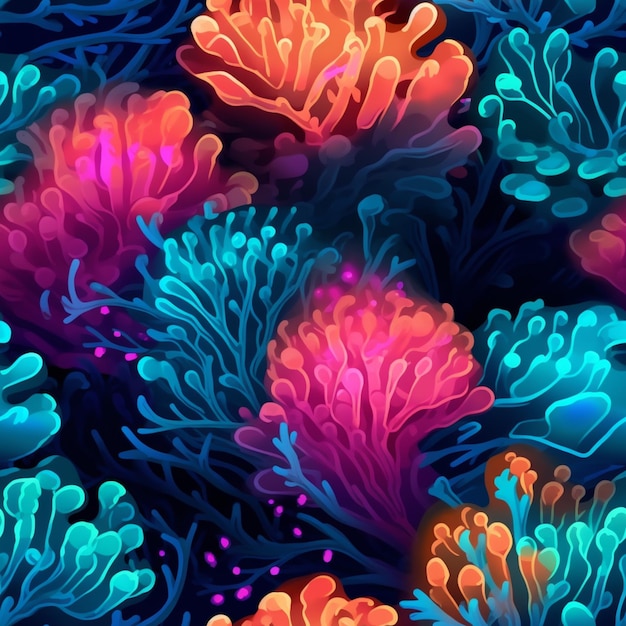 Photo a close up of a bunch of colorful corals on a dark background generative ai