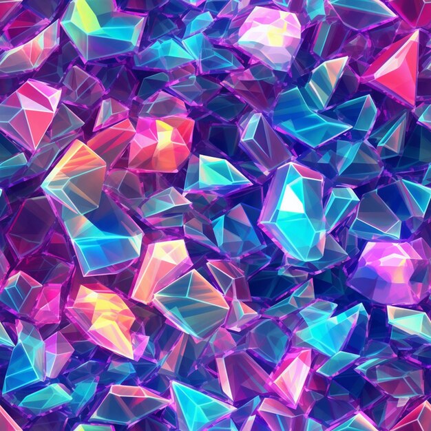 A close up of a bunch of colorful crystals on a purple background generative ai