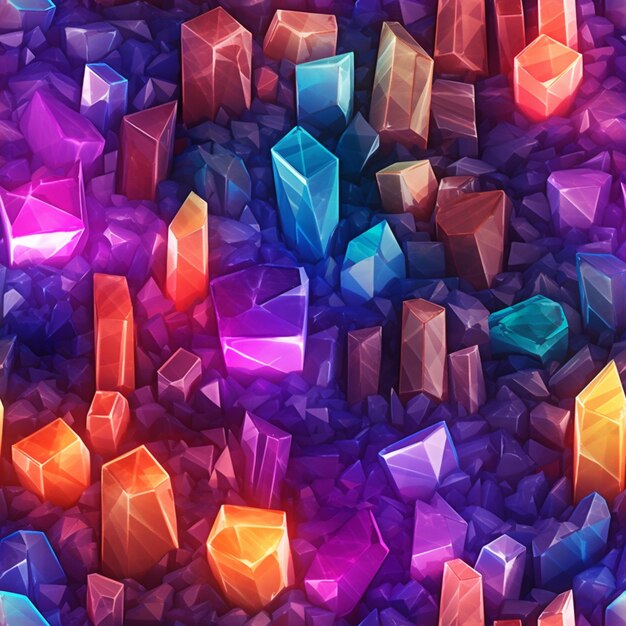 A close up of a bunch of colorful crystals on a purple background generative ai