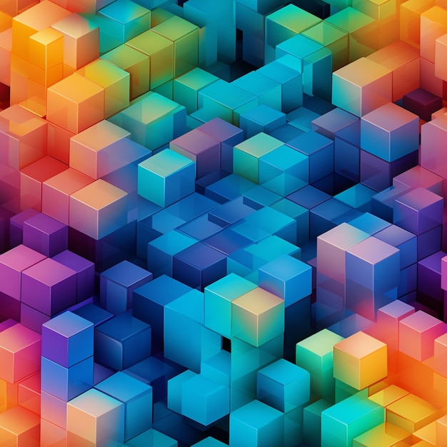 Foto un primo piano di un gruppo di cubi colorati su uno sfondo nero generativo ai