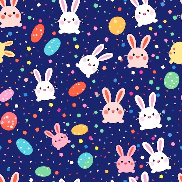 Photo a close up of a bunch of colorful easter bunnies on a blue background generative ai