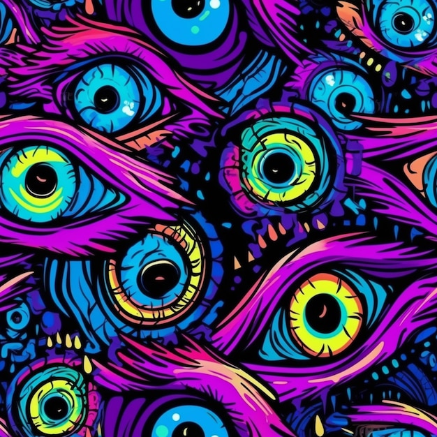 a close up of a bunch of colorful eyes on a black background generative ai