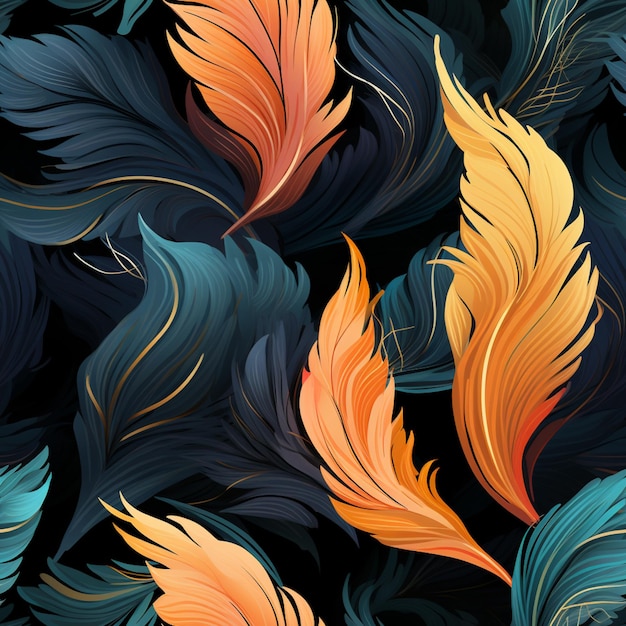 a close up of a bunch of colorful feathers on a black background generative ai