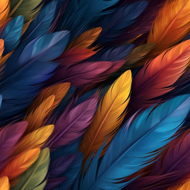 Photo a close up of a bunch of colorful feathers on a black background generative ai