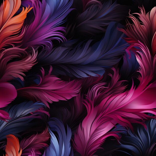 A close up of a bunch of colorful feathers on a black background generative ai