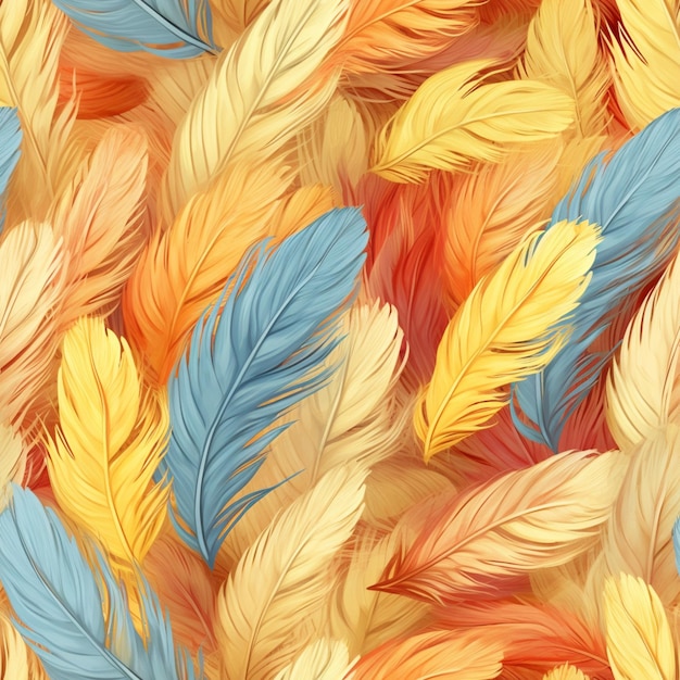 a close up of a bunch of colorful feathers on a table generative ai