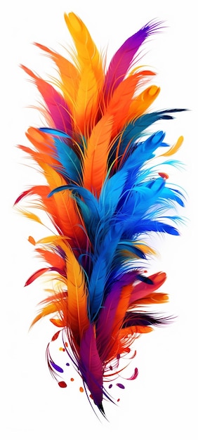 A close up of a bunch of colorful feathers on a white background generative ai