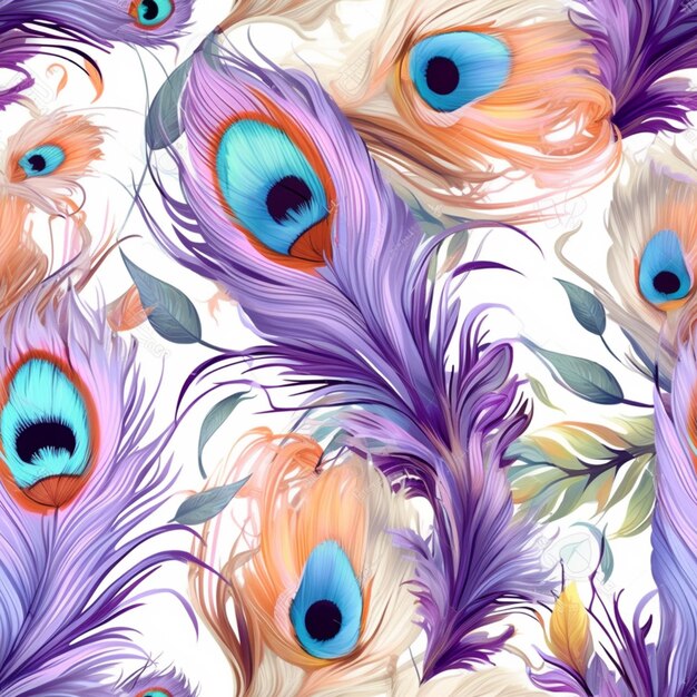 A close up of a bunch of colorful feathers on a white background generative ai