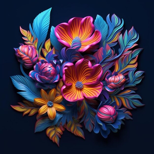 Photo a close up of a bunch of colorful flowers on a black background generative ai