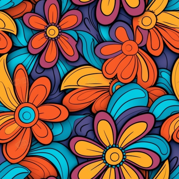 a close up of a bunch of colorful flowers on a purple background generative ai