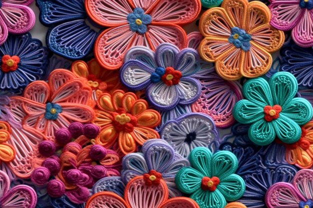 A close up of a bunch of colorful flowers on a table generative ai