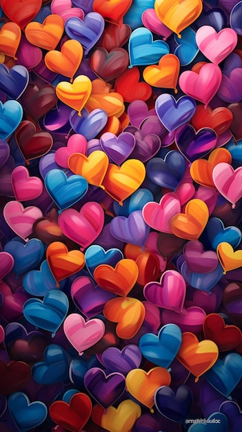 A close up of a bunch of colorful hearts on a black background generative ai