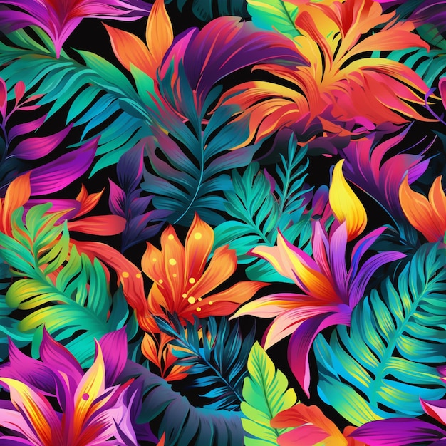 A close up of a bunch of colorful leaves on a black background generative ai