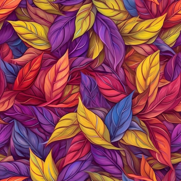 다채로운 잎들의 클로즈업 (close up of a bunch of colorful leaves generative ai)