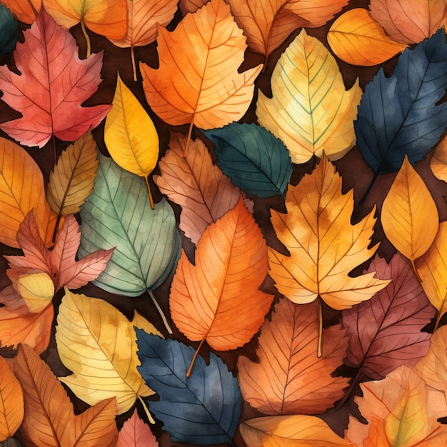 Photo a close up of a bunch of colorful leaves on a ground generative ai