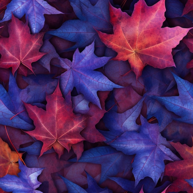 a close up of a bunch of colorful leaves on a ground generative ai