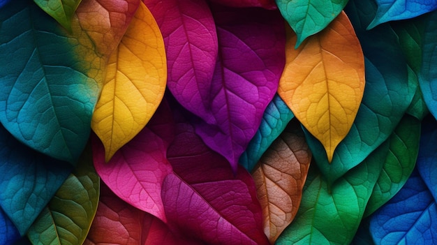 A close up of a bunch of colorful leaves on a table generative ai