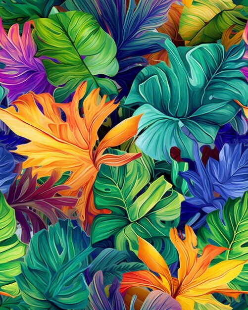 Photo a close up of a bunch of colorful leaves on a table generative ai