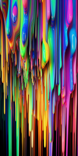 A close up of a bunch of colorful liquid dripping down a wall generative ai