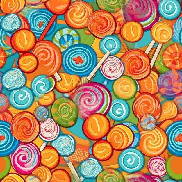 A close up of a bunch of colorful lollipops on a colorful background generative ai