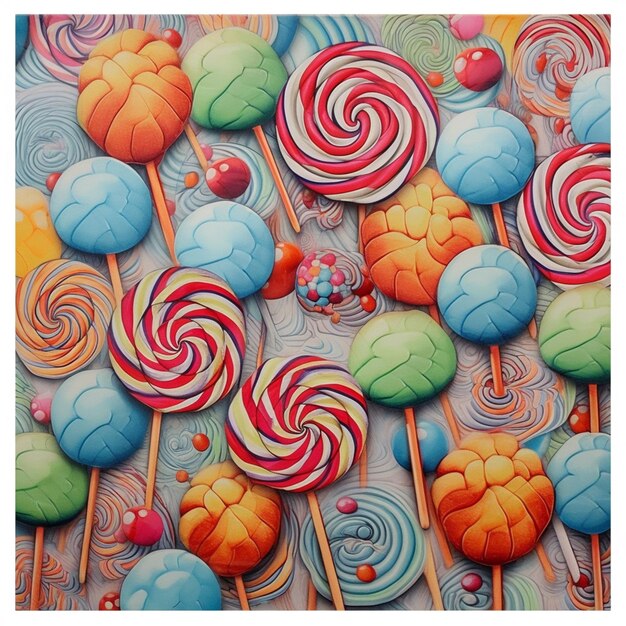 A close up of a bunch of colorful lollipops on a table generative ai