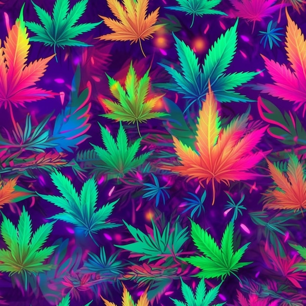 A close up of a bunch of colorful marijuana leaves generative ai