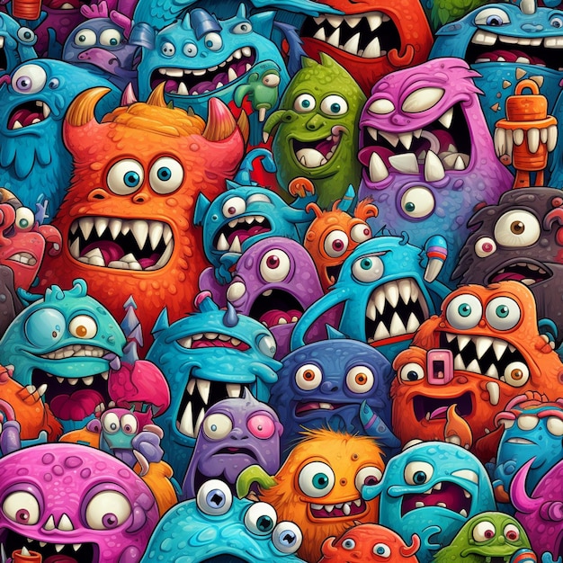 a close up of a bunch of colorful monsters with big eyes generative ai