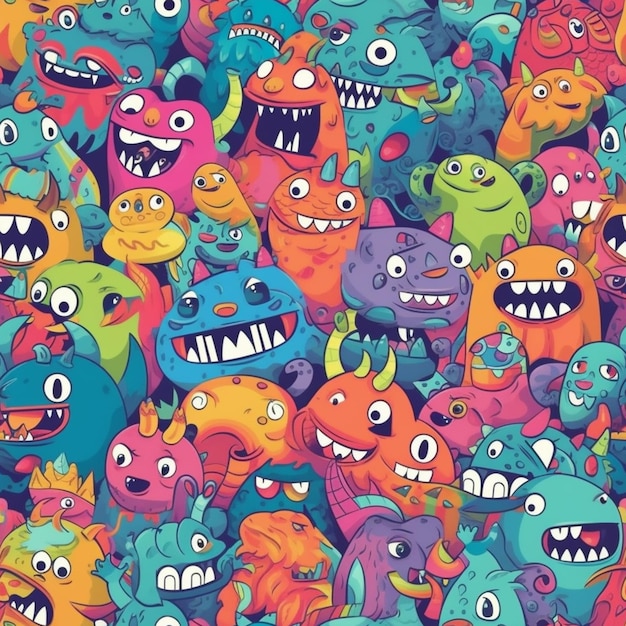 A close up of a bunch of colorful monsters with big eyes generative ai
