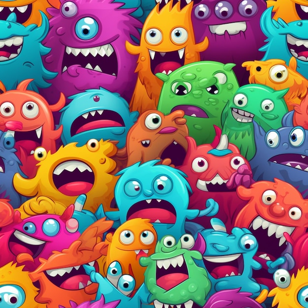 A close up of a bunch of colorful monsters with big eyes generative ai