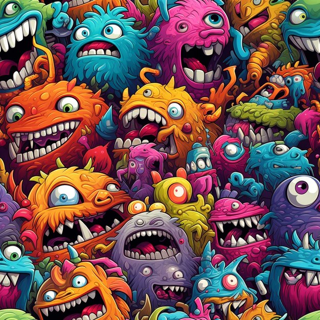 a close up of a bunch of colorful monsters with big eyes generative ai