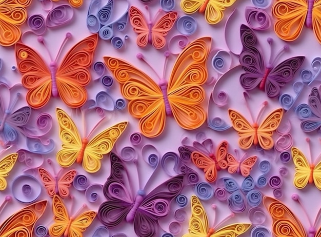 Photo a close up of a bunch of colorful paper butterflies generative ai