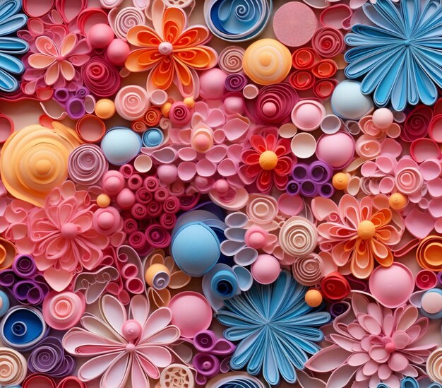 A close up of a bunch of colorful paper flowers generative ai