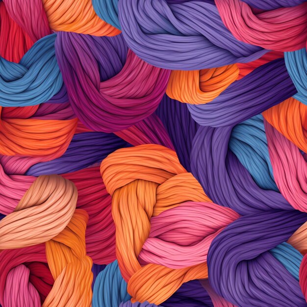 A close up of a bunch of colorful ropes of yarn generative ai