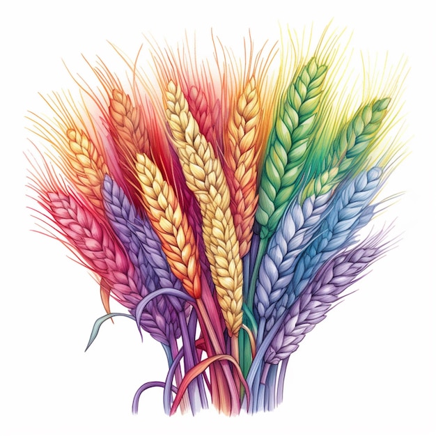 Близкий взгляд на кучу красочных пшеничных стеблей