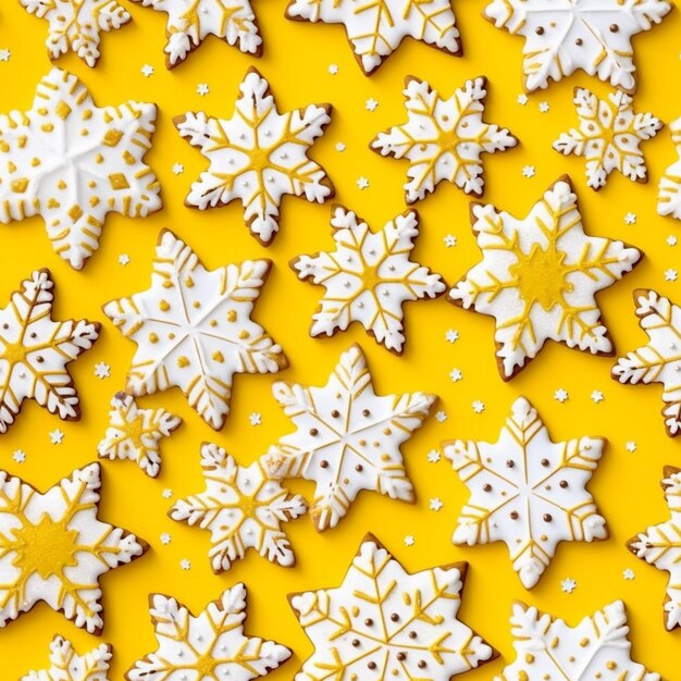 A close up of a bunch of cookies on a yellow surface generative ai