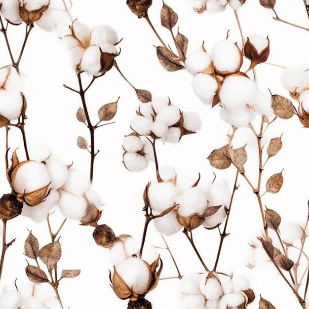 Photo a close up of a bunch of cotton flowers on a branch generative ai
