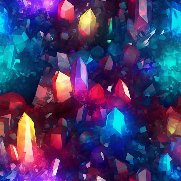 A close up of a bunch of crystals on a table generative ai