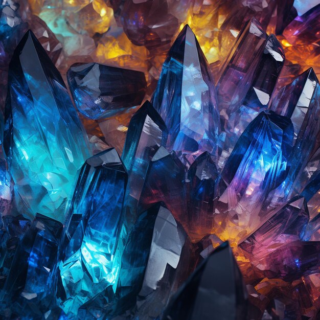 Photo a close up of a bunch of crystals on a table generative ai