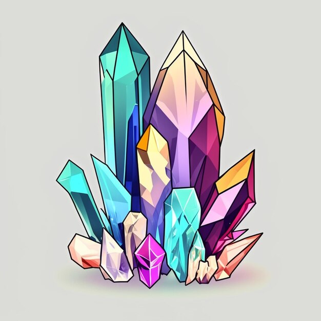 A close up of a bunch of crystals on a white background generative ai