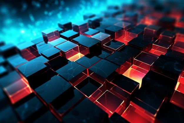 A close up of a bunch of cubes with red lights generative ai