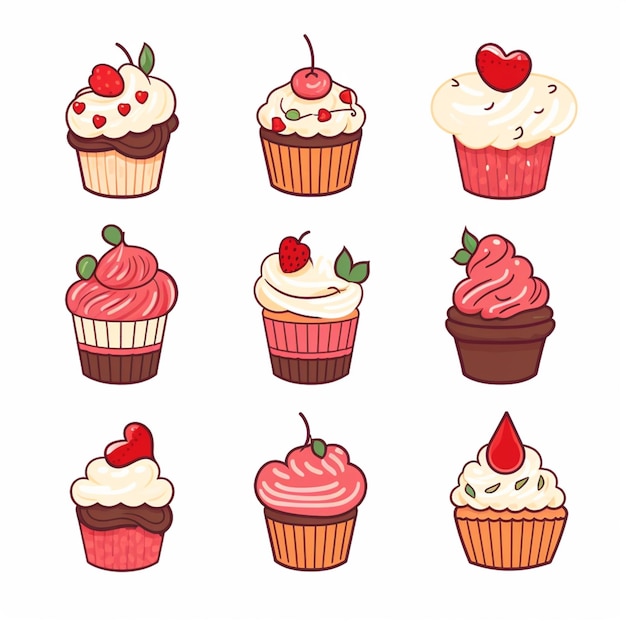 a close up of a bunch of cupcakes with different toppings generative ai